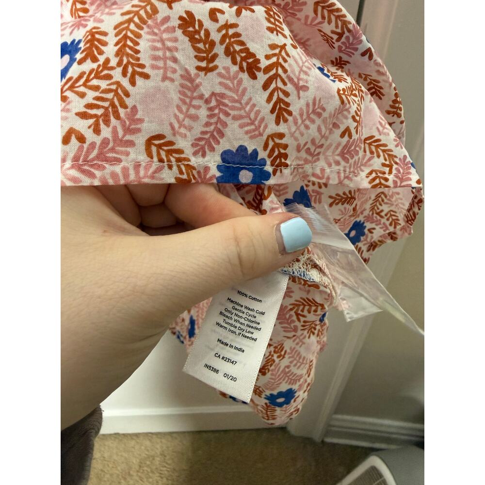 Talbots Orange Blue Floral Ruffle Spring Poplin Popover Blouse Women's Medium - Picture 6 of 8